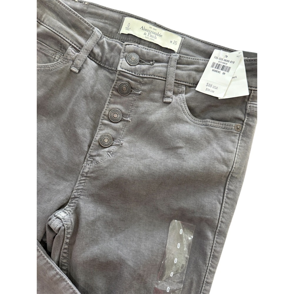 Abercrombie Fitch Gray‎ High Rise Button Fly Skinny Jeans Womens Size 0 25 - Picture 3 of 9